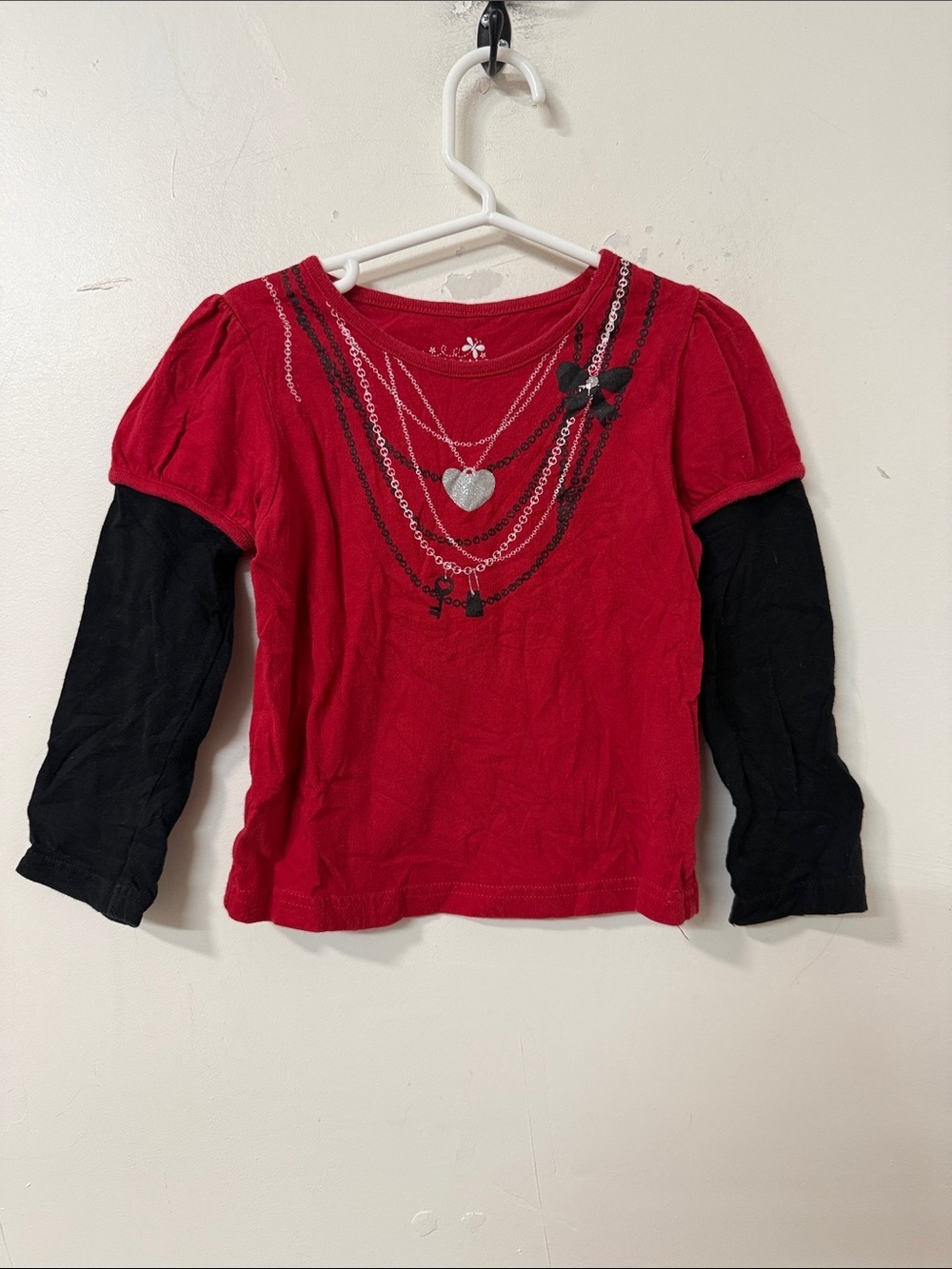 2010 Red & Black Layered-Look Long Sleeve Top